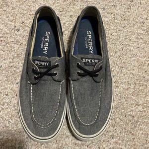 Grey and white sperry boat shoes